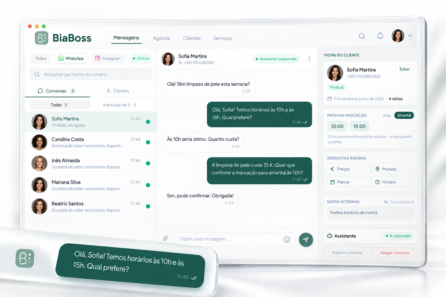 Painel de conversas BiaBoss